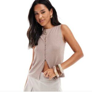 Abercrombie & Fitch ribbed button through sleeveless top Taupe/Grey Small